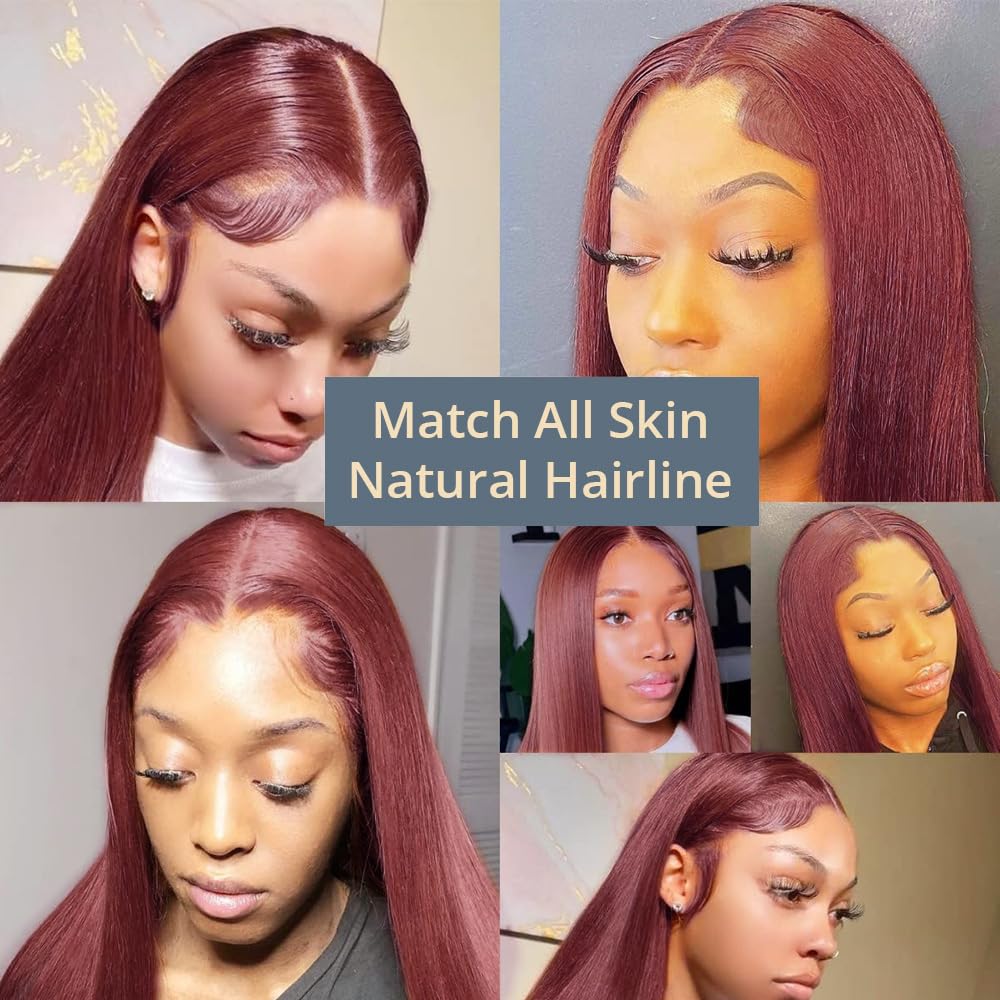 250 Density Straight Lace Front Wigs Human Hair Pre Plucked 13x4 HD Transparent Lace Front Wigs Human Hair for Women Reddish Brown Lace Front Wigs HumanHair 33# Colored Brazilian Human Hair Wig 32Inch