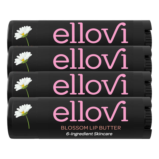 Ellovi Natural Lip Butter Lip Balm - Blossom - Pure Enough to Eat - Made With Just 6 Vegan Ingredients - Moisturizing Lip Care for All Day Hydration (4-Pack)