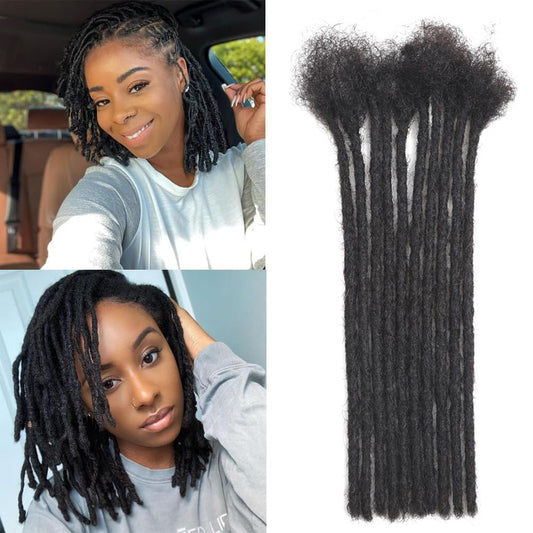 Dreadlock Extensions Human Hair 10-100 Strands 100% Full Handmade Permanent Loc Extension Human Hair for Women/Men/Kids Can Be Dyed Bleached Curled Twisted (0.6cm 1B, 4 inch 10 Strands)