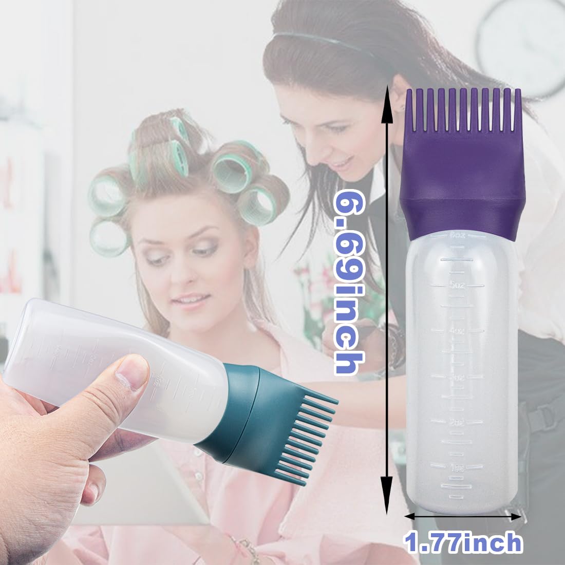 ELANE 4 Pack Root Comb Applicator Bottles, Oiling Applicator for Hair Dye & Shampoos, Salon Use (Purple+Green)