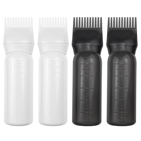 ELANE 4 Pack Root Comb Applicator Bottle,Oil Comb Applicator for Hair Dye Shampoos Hair Salons (2 Black + 2 White)