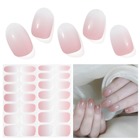 DUKASOU Semi Cured Gel Nail Strips, Pink Gradient | 28pcs Real Polish Art Stickers/Wraps, Includes Prep Pads, File & Wood Stick, for Women Girls Kids DIY Gift