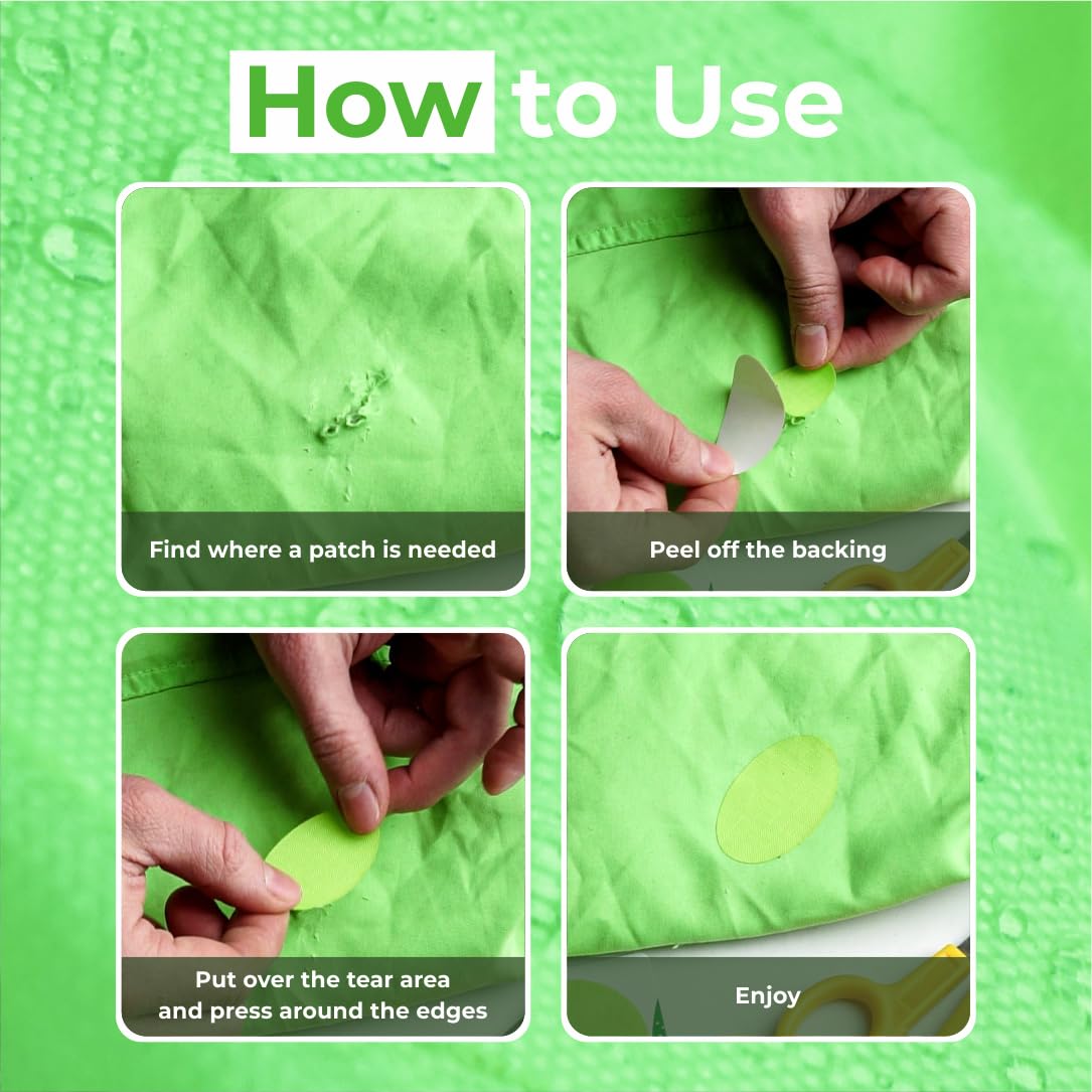 Down Jacket Repair Patches | Pre-Cut, Self-Adhesive, Soft, Waterproof, Tear-Resistant Rip-Stop Nylon Fabric to Fix Holes in Clothing, Sleeping Bags, Ski Pants (11 Pieces, Green)