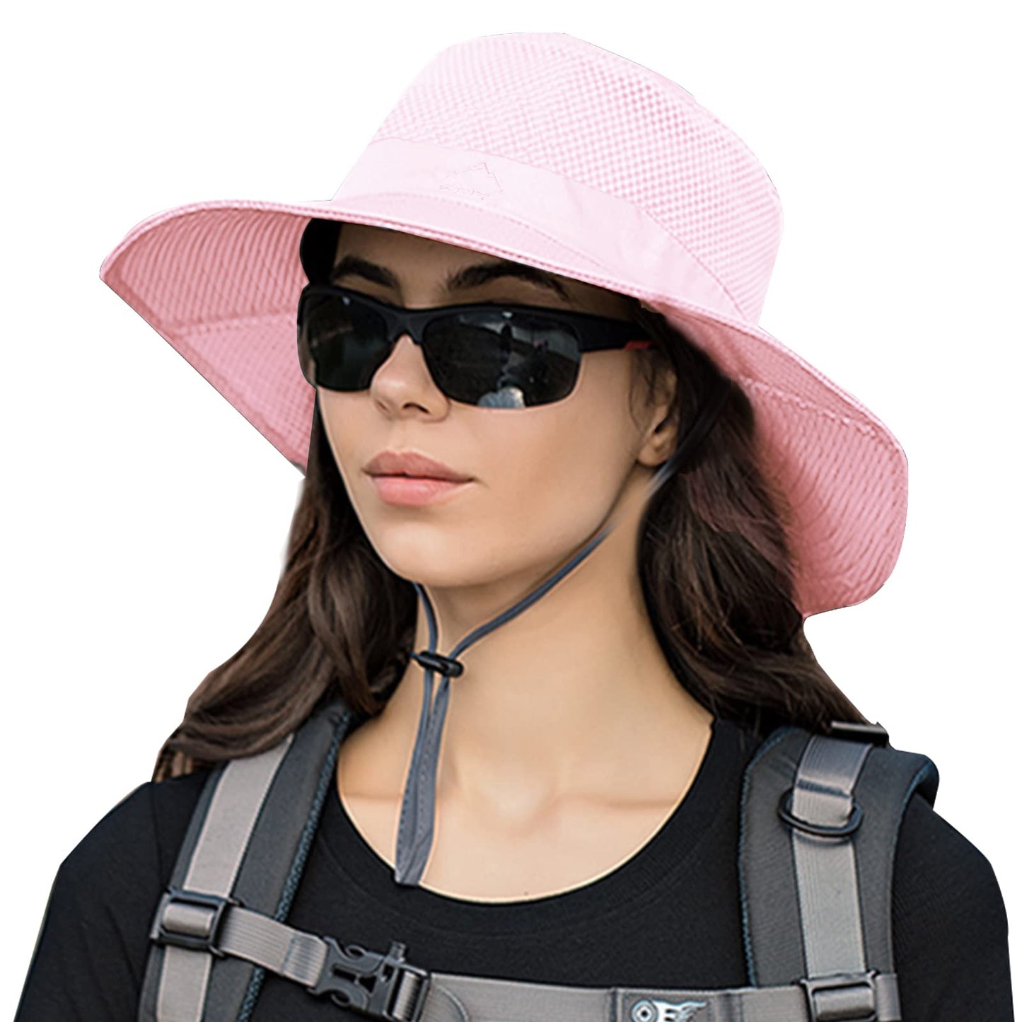 2 Pack Sun Hats for Men Women Fishing Hat UPF 50+ Breathable Wide Brim Summer UV Protection Hat Black/Pink