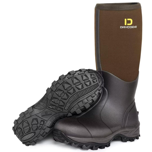 DRYCODE Rubber Boots for Men and Women, Waterproof 6mm Warm Rubber Neoprene Boots, Outdoor Rain Boot, Brown, Size 5-14