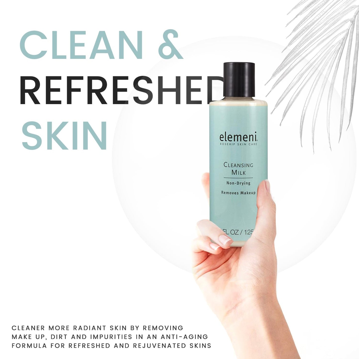 elemeni Skin Care Cleansing Milk - Vegan Organic Makeup Remover | pH Balanced Facial Cleanser Removes Dirt & Impurities | Oil Free Eye Makeup Remover & Gentle Cleanser for Sensitive Skin, 4.2 Fl Oz