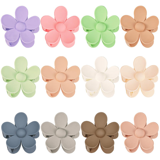 12 Pieces Flower Hair Clips for Women, Girls - Large Jaw Clips with Strong Hold for Thick & Thin Hair, 12 Matte Morandi Colors