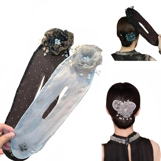 Dumwick Hair Clip for Long Thick Hair, Hand Flower Hair Bun Roller, 2pcs-A, Easy Fast Snap Roll Hair Tool, Lazy Hair Curler for Women