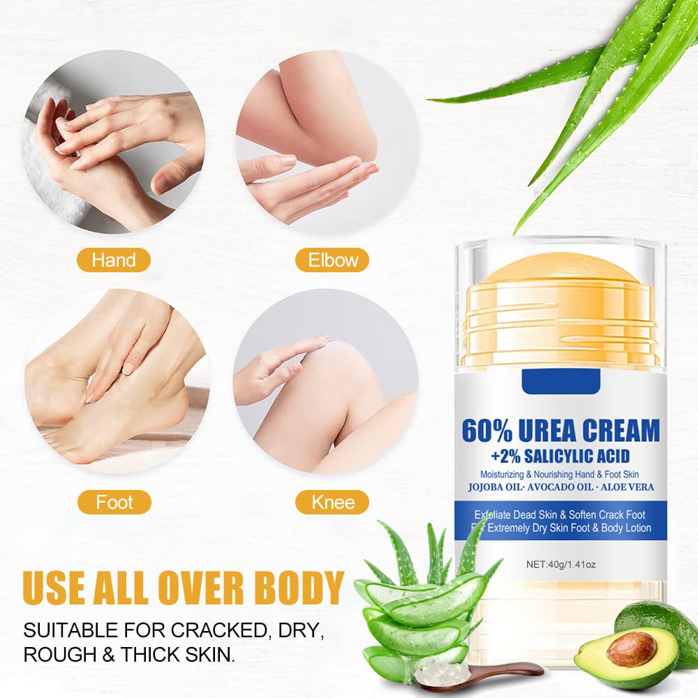 2 Pcs 60% Urea Cream plus 2% Salicylic Acid Foot Cream for Removing Calloused Skin, Cracked Hands Feet Moisturizes & Hydrates, Maximum Strength Skin Barrier Repair Hand Cream (White)