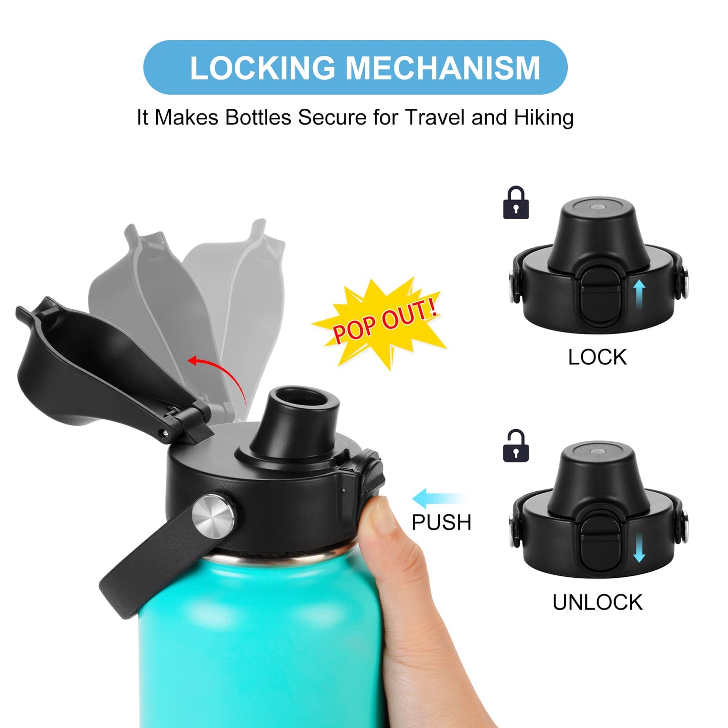 EIPOSAU Auto Flip Lid for Hydro Flask Wide Mouth, Great Spout Lid for Simple Modern, Fits for Iron Flask and Other Brands, Replacement Lid with Button Lock, Black
