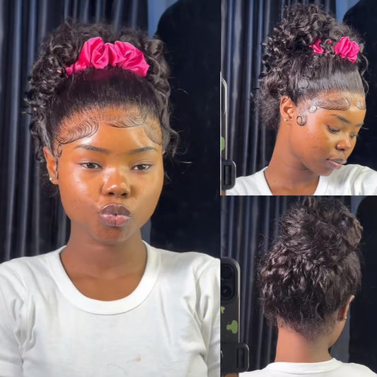 Ebarly Hidden Strap Water Wave 360 Glueless Wigs Human Hair Pre Plucked Pre Cut 180 Density Wet and Wavy HD Full Lace Frontal Drawstring Wig with baby hair(20 inch)