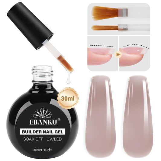 EBANKU 30ML Gel Builder for Nails, 8 in 1 Cover Rose Nail Strengthener Extension Gel Hard Gel Builder Ultra-thin Brush in Bottle for Apex Nail Building Salon DIY Manicure Nail Art Design for Women