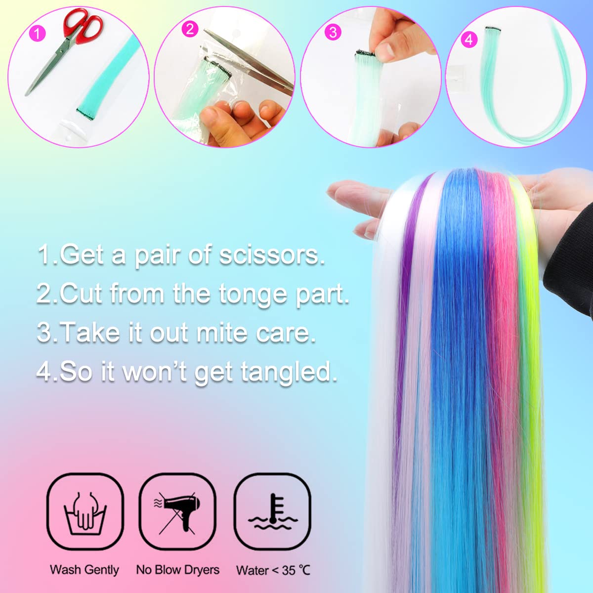 12PCS Colored Pink and Lake Blue Hair Extensions 22 Inch Colorful Clip in Hair Extensions Straight Synthetic Hairpiece for Women Kids Girls Halloween Christmas Cosplay(12Pcs-Pink and Lake Blue)
