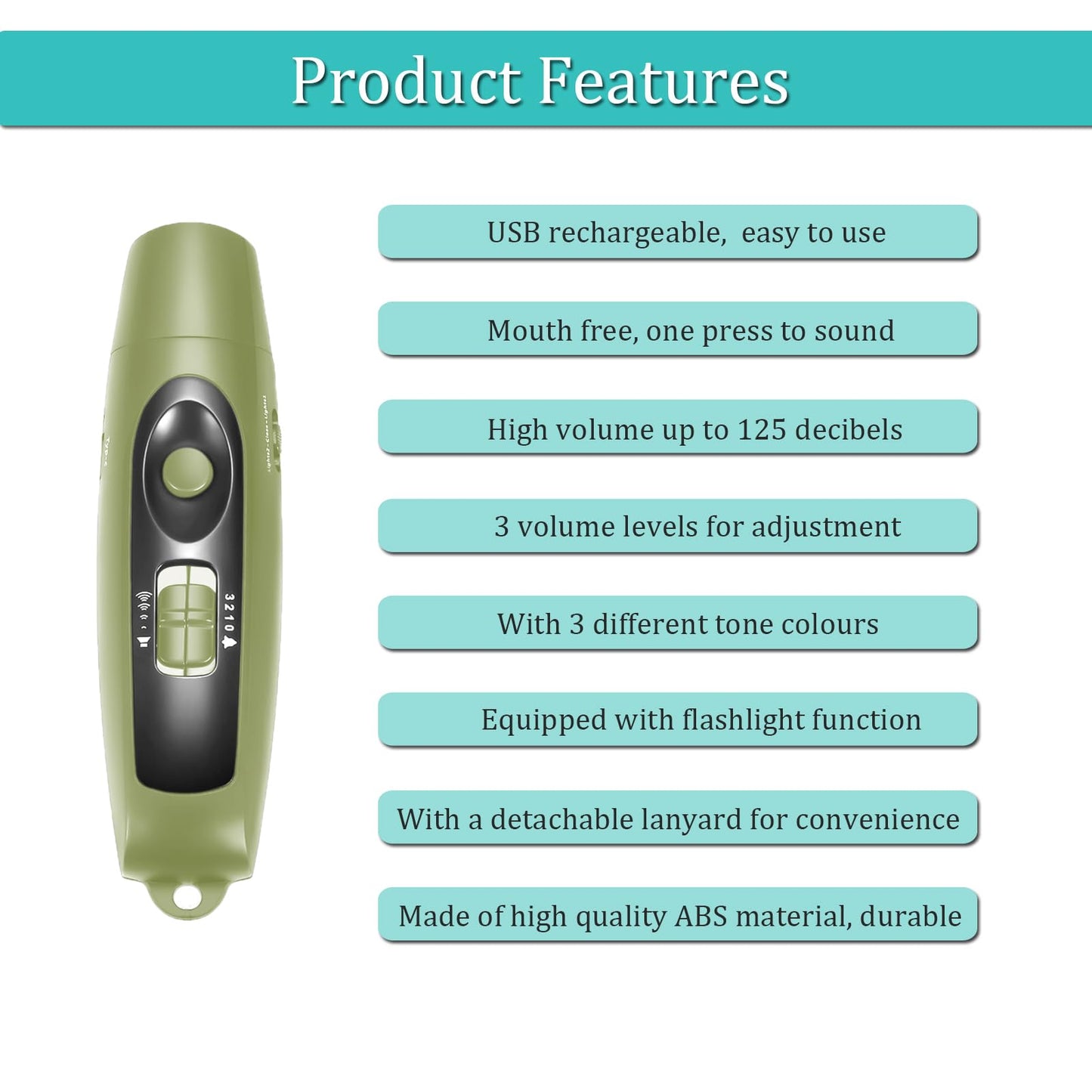 Electronic Whistle Rechargeable for Referees Coaches Teachers Electric Whistle Handheld Whistles with USB Charging for Outdoor Sports Games Emergency Whistle with Lanyard 4 Tones High Volume, Green