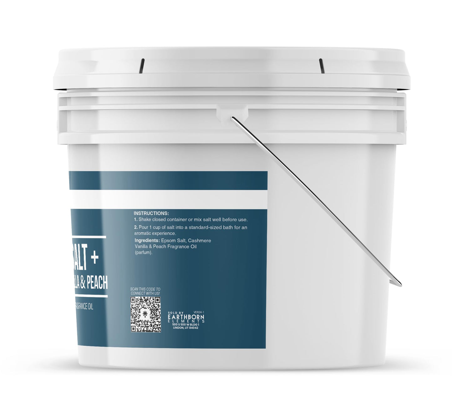 Earthborn Elements Cashmere Vanilla & Peach Epsom Salt 8 lb, One Gallon Bucket, Pure & Undiluted, Soaking Salt with Fragrance