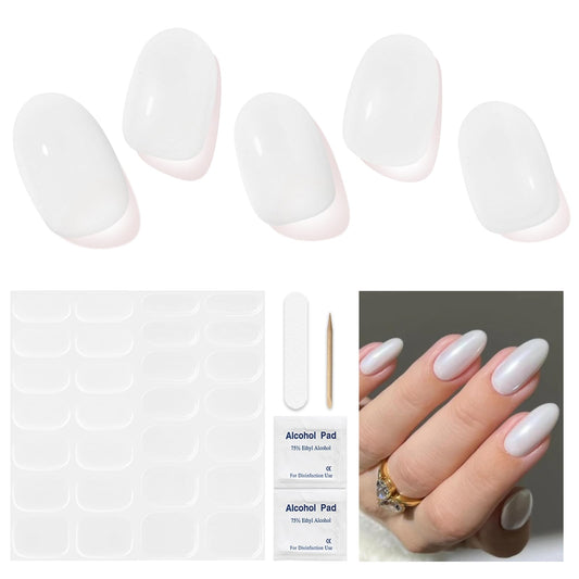DUKASOU Semi Cured Gel Nail Strips, Pearl White | 28 pcs Gel Nail Strips Work with Any UV Lamp, Salon Quality UV Gel Nail Stickers, Easy to Apply for Home Nails DIY