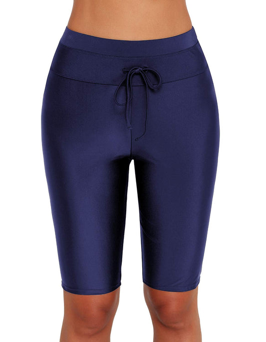 ECUPPER Women High Waisted Swim Shorts Capri Plus Size Swim Leggings Boardshorts Knee Length Swimsuit Pants for Beach Surf Navy-1 M