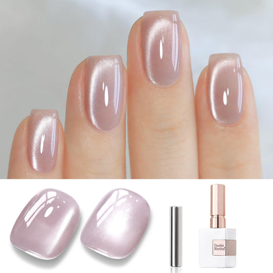 Double Rhythm Jelly Glass Cat Eye Gel Polish with Magnet 15ML Holographic Glitter Shimmer Translucent Sheer Color Magnetic Nail Polish Salon DIY at Home (Jelly Pale Purple-MC1100)