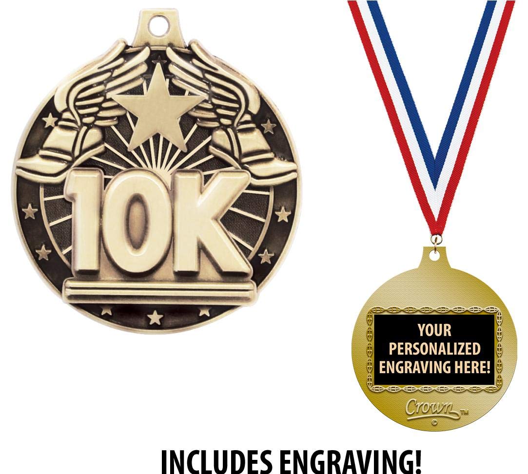 10K Medals, 2" Gold 10K Race Medal Award with Free Custom Engraving 10 Pack