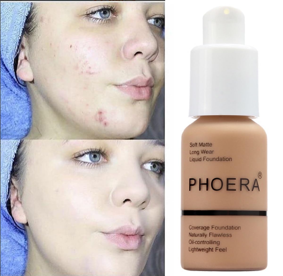 2 Pack PHOERA Foundation,Full Coverage Foundation, Concealer Foundation Full Coverage Flawless New 30ml PHOERA 24HR Matte Oil Control Concealer。(103 Warm peach）