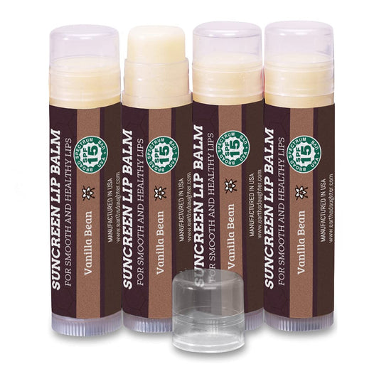 Earth's Daughter SPF Lip Balm 4-Pack - Lip Sunscreen, SPF 15, Organic Ingredients, Vanilla Flavor, Beeswax, Coconut Oil, Vitamin E - Hypoallergenic, Paraben Free, Gluten Free