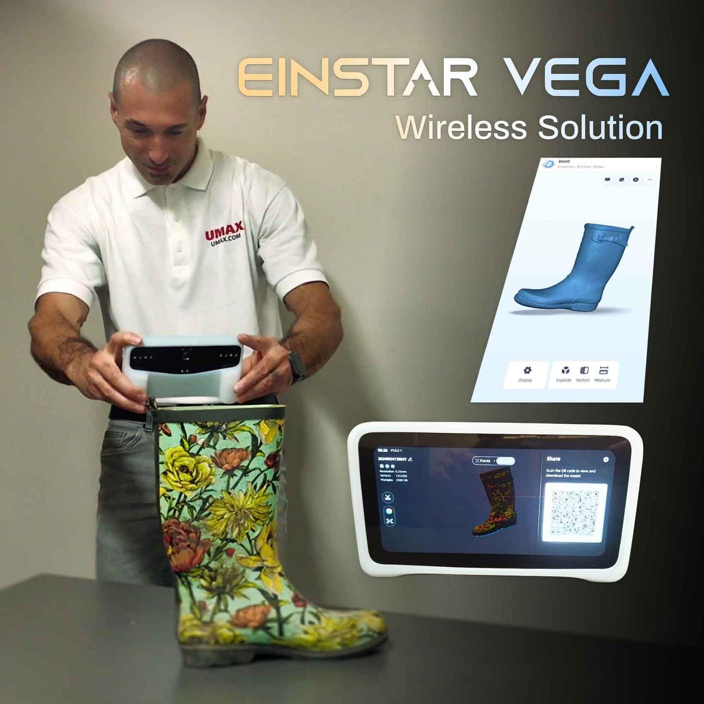 Einstar Vega 3D Scanner Handheld - 32GB RAM, 512GB SSD, 6.4 inch 3D Scanner for 3D Printing with Tripod, 8-core 2.4GHz CPU, 2K AMOLED Built-in Computing, VCSEL/MEMS Projector, Shining 3D Cloud