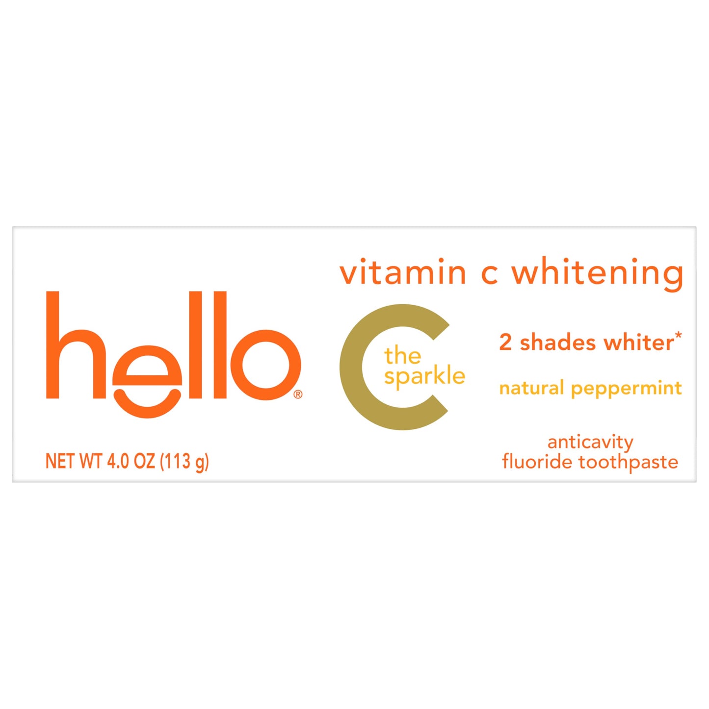 hello Vitamin C Whitening Toothpaste with Fluoride, Whitening SLS Free Toothpaste, Up to 2 Shades Whiter Teeth, No Peroxide, Safe for Everyday Use, Natural Peppermint, 4.0 Oz