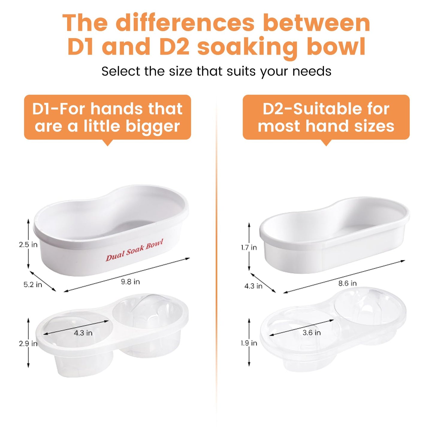 Dual Nail Soaking Bowl Acetone Proof: Soak Off Gel Nail Polish Dip Powder Remover Bowl- Cut the Soaking Time in Half Manicure Bowl for Salon Home (D2-White)