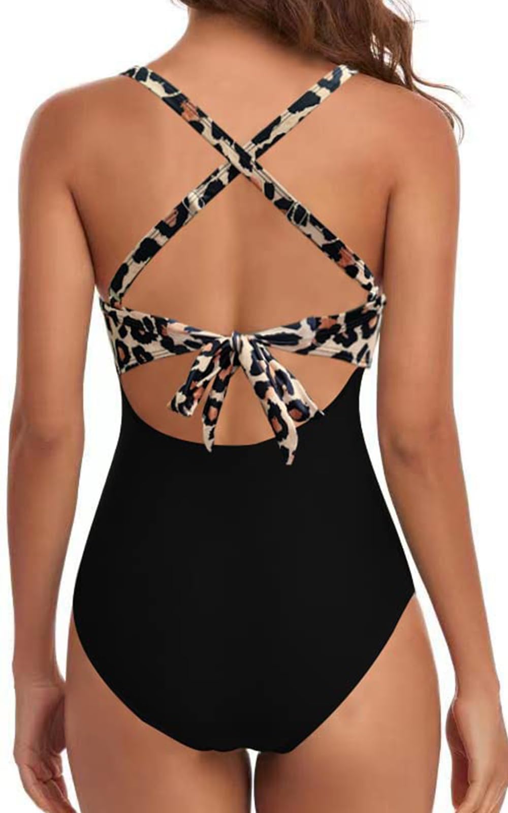 Eomenie Women's One Piece Swimsuits Tummy Control Cutout High Waisted Bathing Suit Wrap Tie Back 1 Piece Swimsuit Leopard