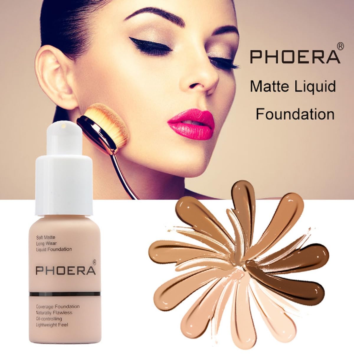 2 Pack PHOERA Foundation,Full Coverage Foundation, Concealer Foundation Full Coverage Flawless New 30ml PHOERA 24HR Matte Oil Control Concealer。(103 Warm peach）