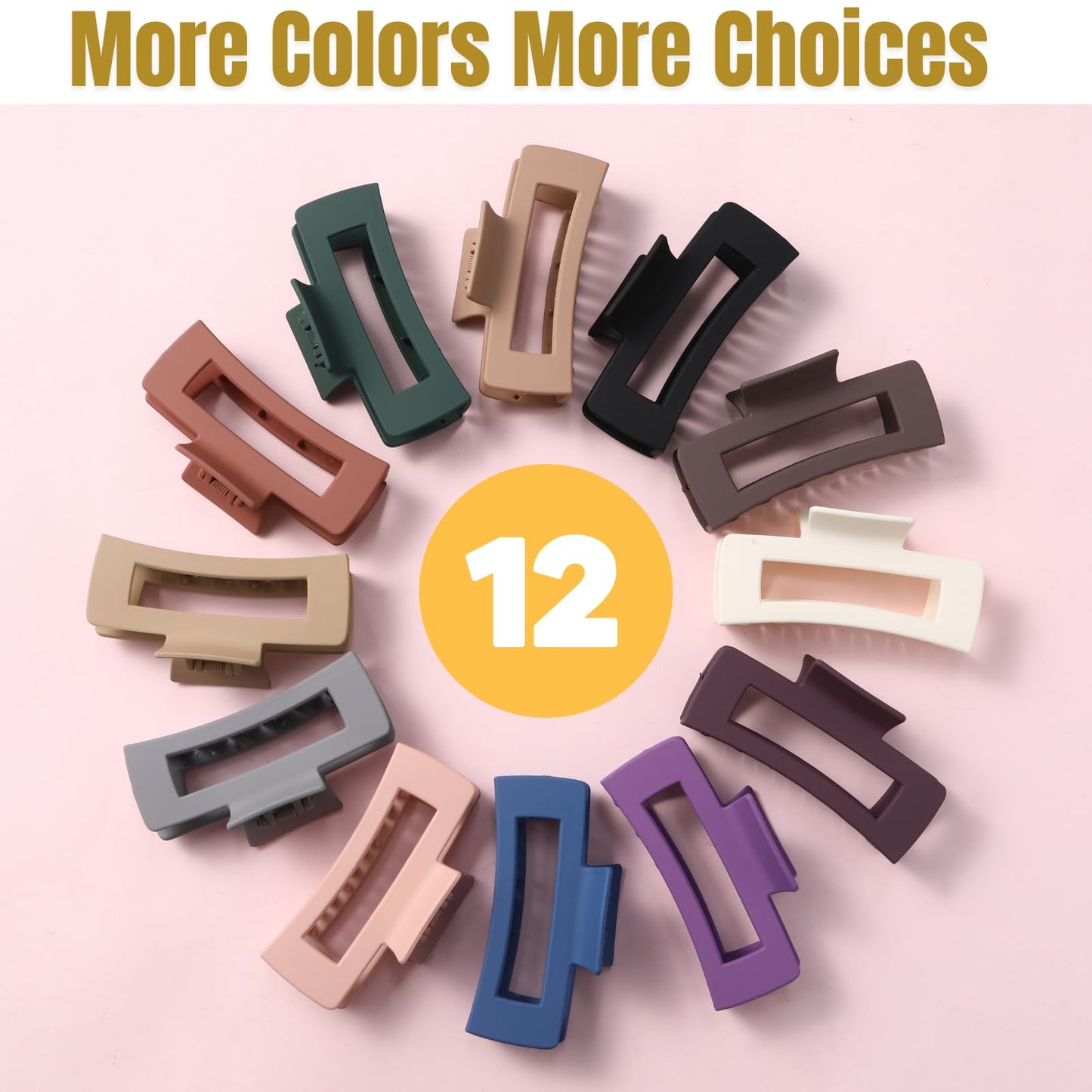 12 Pcs Large Square Hair Claw Clips for Women, 4.3-Inch Matte Rectangle Claw, Strong Hold Non-slip Hair Clips for Thick & Thin Hair