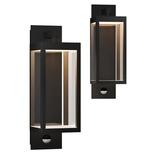 2 Pack PIR Motion Sensor Outdoor Lights, LED Integrated Porch 750 Lumen Outside Wall Light with Clear Glass, Modern Exterior Fixture, 3000K Sconce for House Patio Garage Yard Front Door Dark Grey