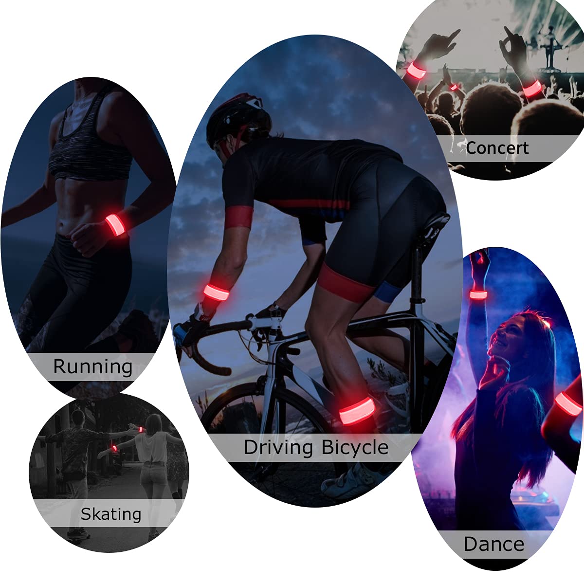 esonstyle Pack of 6 LED Light Up Band Slap Bracelets Night Safety Wrist Band for Cycling Walking Running Concert Camping Outdoor Sports (6 pcs-red)