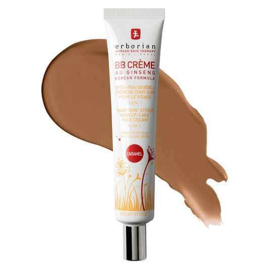 Erborian BB Cream with Ginseng, Caramel - Lightweight Buildable Coverage with SPF & Ultra-Soft Matte Finish Minimizes Pores & Imperfections - Korean Face Skincare - 1.5 Oz