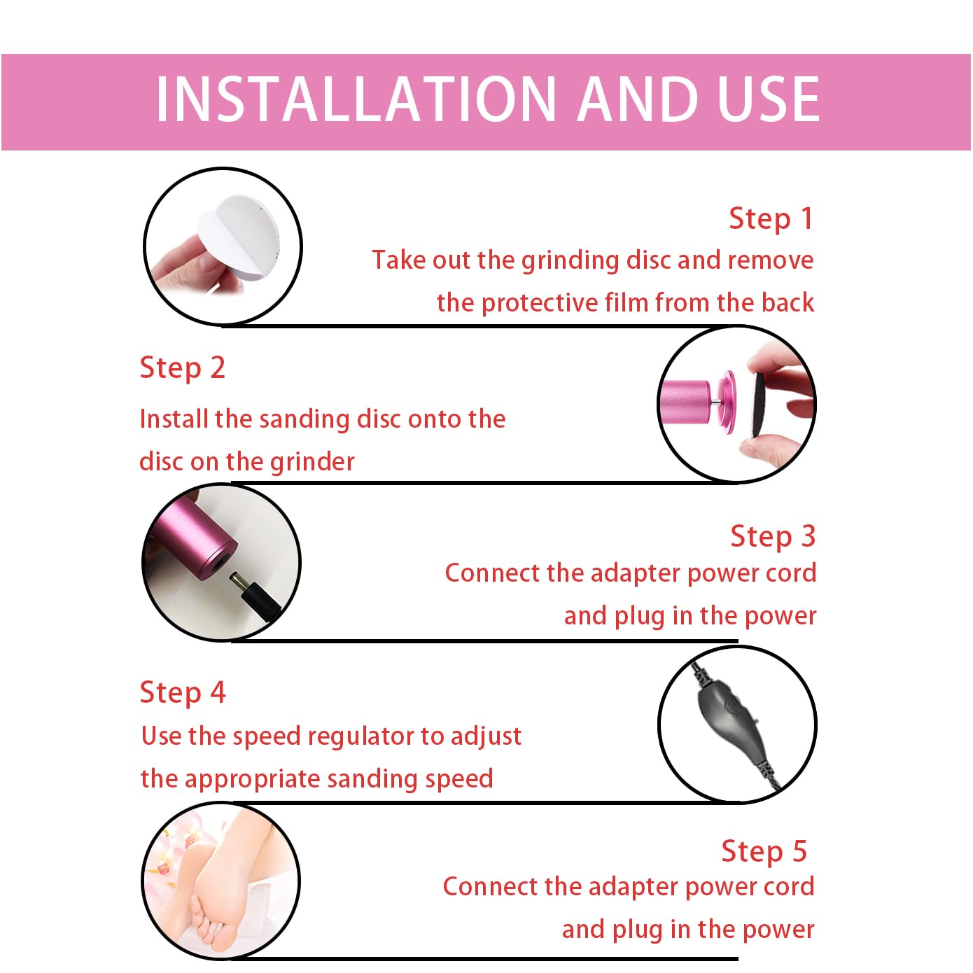 Electric Foot Callus Remover,MOWLIE Electric Foot Care Tools with Speed Controller and 60pcs Replacement Sandpaper Disk for Men Women Dead Dry Crack Skin Calluses (Pink)