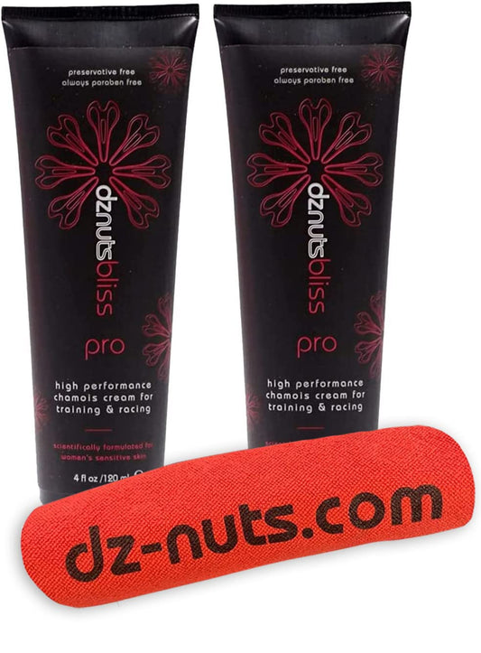 dznuts Women’s Bliss Chamois Cream | Anti –Chafing Cream for Saddle Sores, Chafing, Rubbing, Inner Thighs Friction for Cyclists, Runners, Triathletes, 2 Pack + Towel