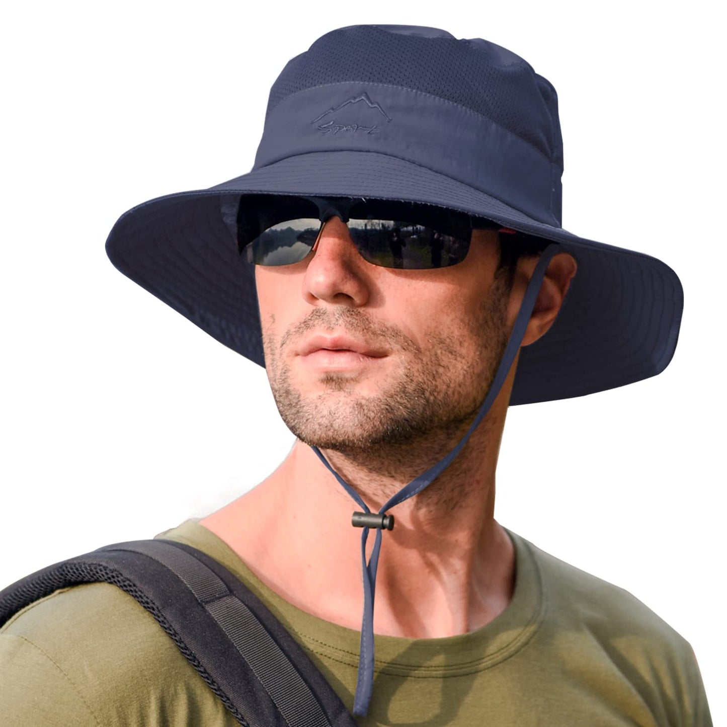 2 Pack Sun Hats for Men Women Fishing Hat UPF 50+ Breathable Wide Brim Summer UV Protection Hat Black/Navy Blue