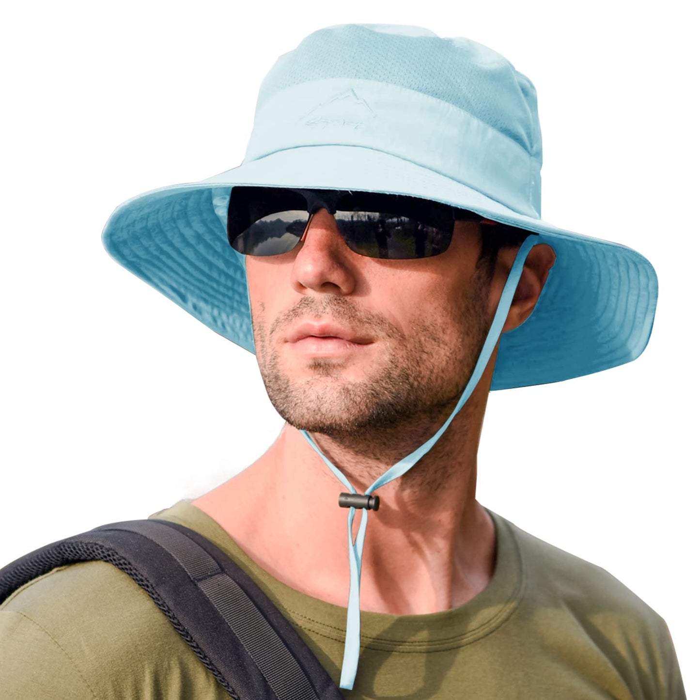 2 Pack Sun Hats for Men Women Fishing Hat UPF 50+ Breathable Wide Brim Summer UV Protection Hat Black/Blue