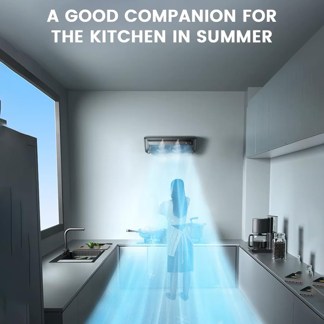 Edon Mini Portable Air Conditioner, Portable Cooling Air-Conditioning Fan, No Drilling Kitchen Wall Wireless Charging Air Conditioner Fan, Ice Mist Ions, Rapid Cooling, for Home Kitchen (Black)