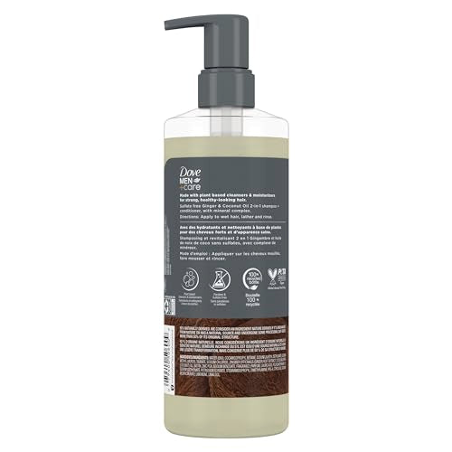 Dove Men+Care 2-in-1 Shampoo + Conditioner Ginger & Coconut Oil for Hydrated Hair, +Mineral Complex, 17.5 oz