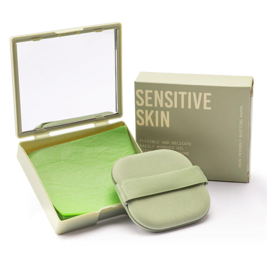 Erinde Oil Blotting Sheets for Face with Mirror and Puff, 100 Sheets Oil Blotting Paper for Oily Skin, Face Oil Absorbing Sheet, Natural Oil Control Film, Absorb Excess Oil, Makeup Friendly