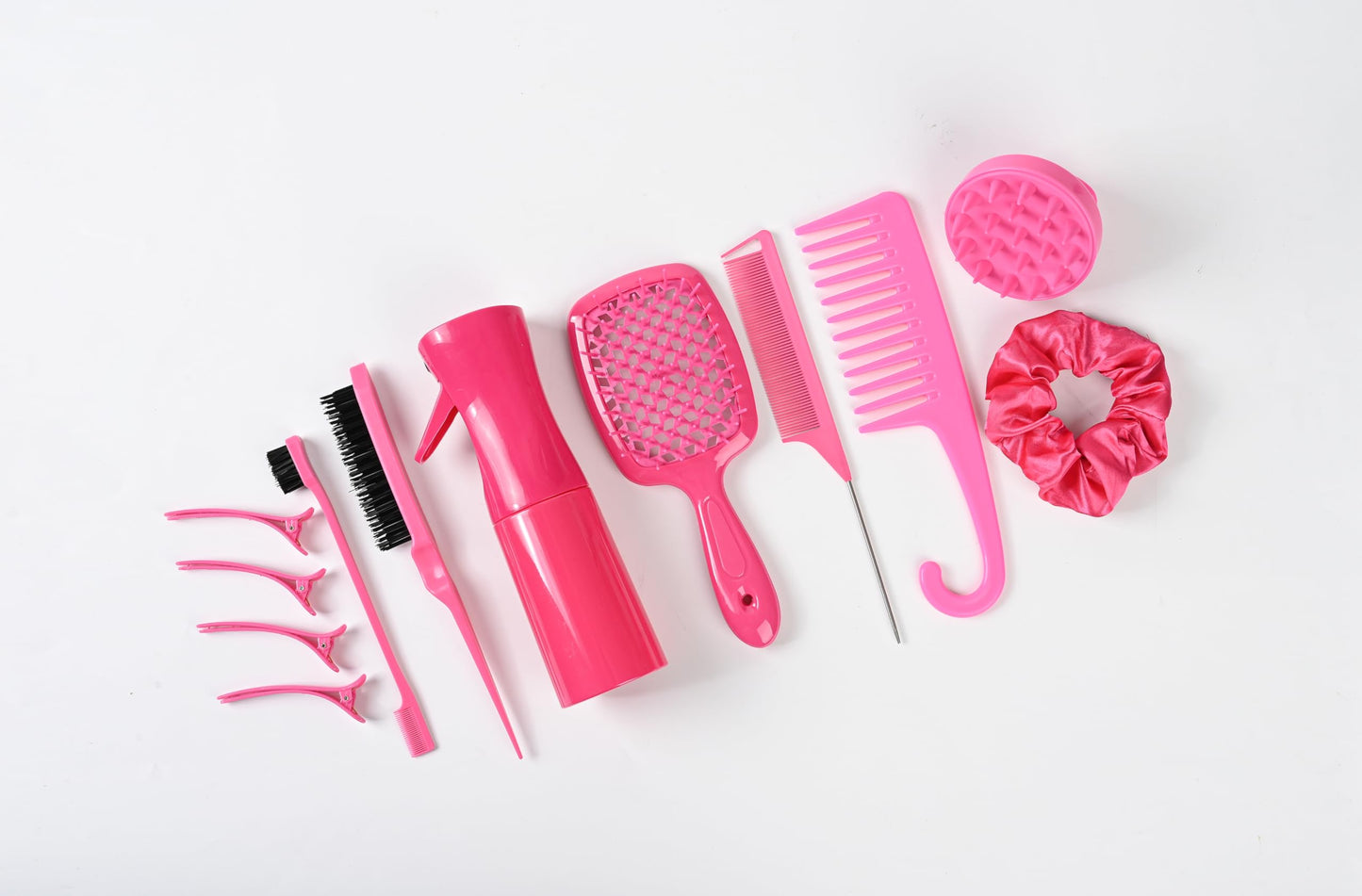 12 Pcs Hair Brush Set, 3 Pieces Slick Back Hair Brushes for Toddlers, Women, Detangling Brush for Wet Dry Curly Hair, Edge Bristles Wide Tooth Rat Tail Combs for Baby Girls (Rose Red)