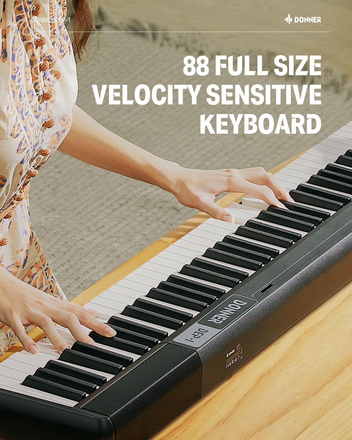 Donner DEP-1 Piano Keyboard 88 Keys, Beginner Digital Keyboard Piano Velocity-Sensitive Keys, Portable Electric Piano with Sustain Pedal, Carrying Case and Keyboard Stickers