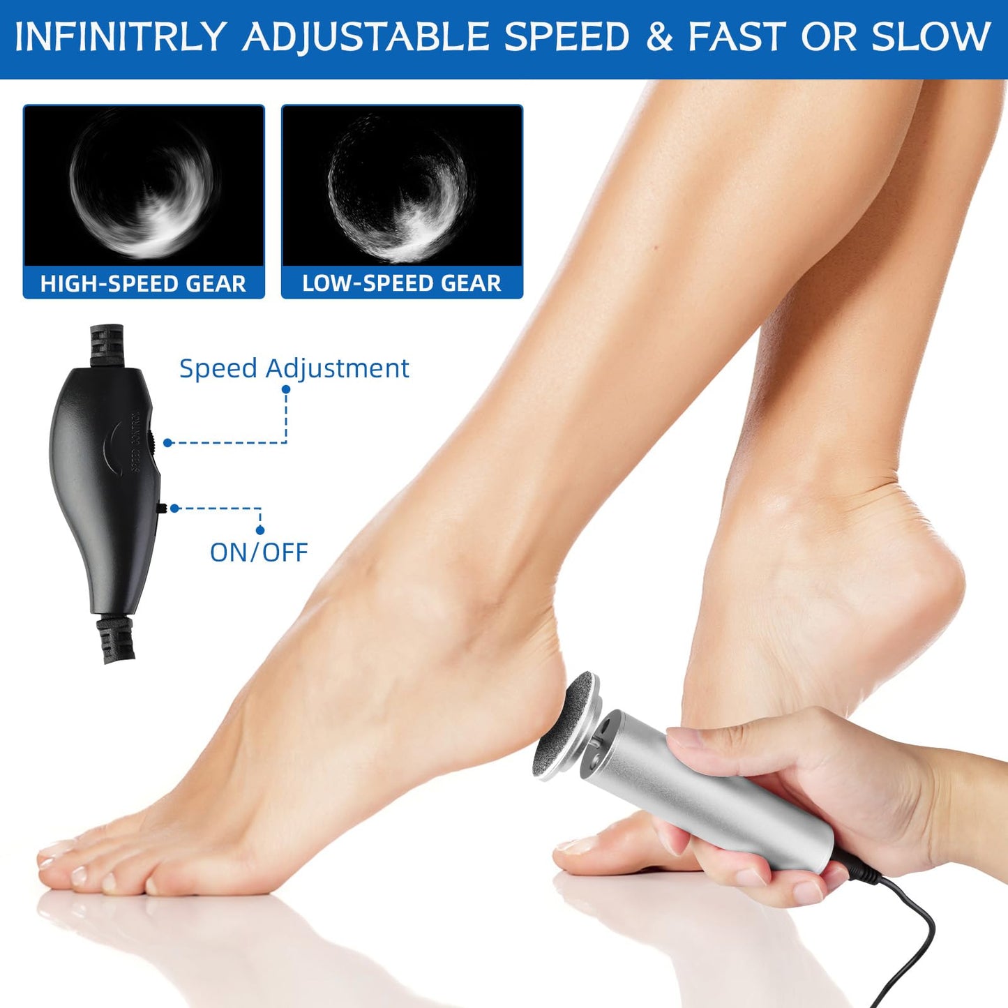 Electric Foot Filer-Electric Foot Callus Remover, Callus Remover for Feet, Dermave Electric Foot Callus Remover, 60pcs Snding Discs Dead Cracked Skin Calluses for Men/Women (Silver)
