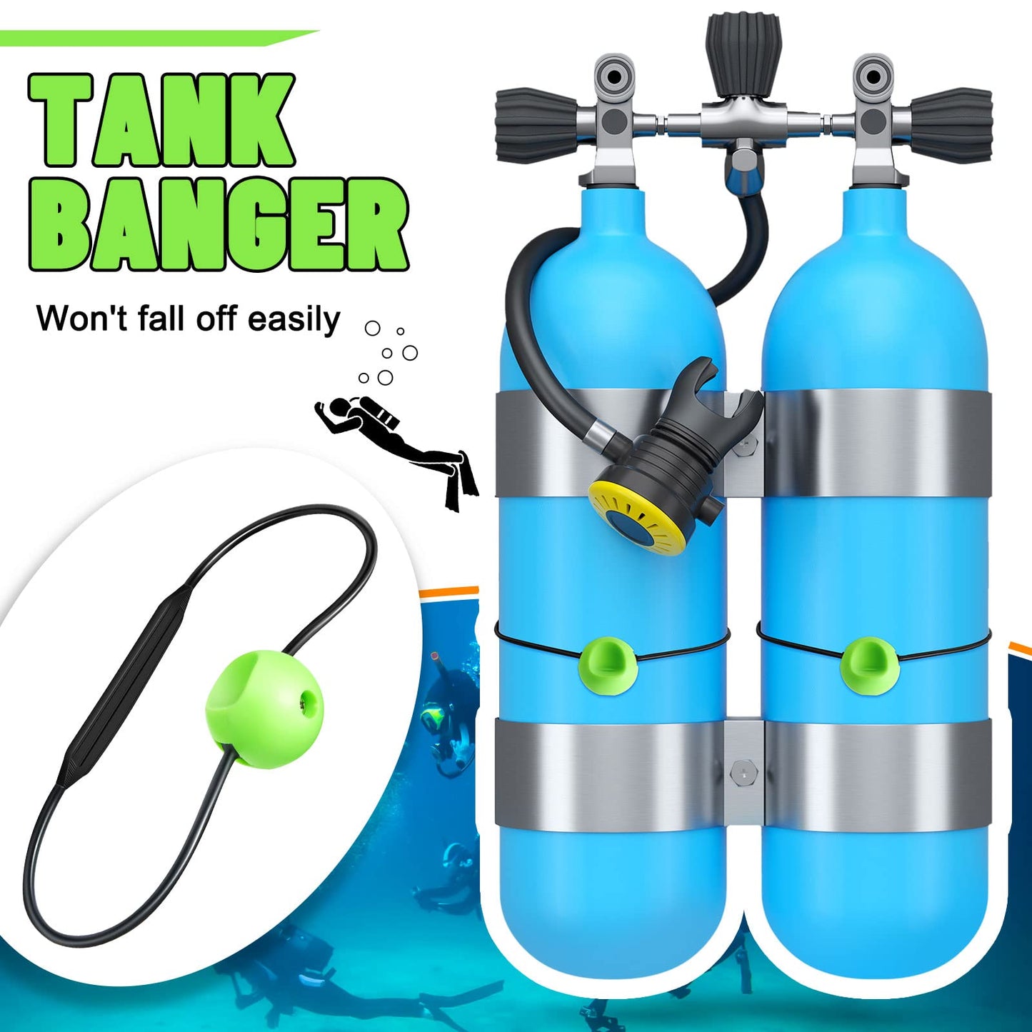 2 Pcs Tank Banger Underwater Signal Device Cylinder Diving Tank Accessories for Divers Noise Maker (Black and Green)