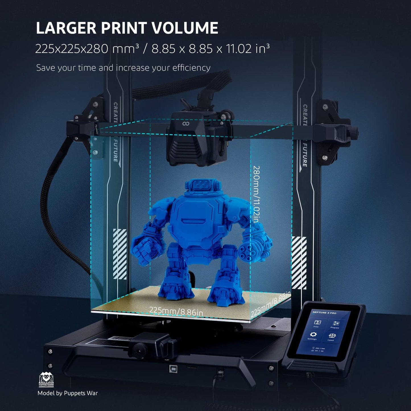 ELEGOO Neptune 3 Pro 3D Printer with Auto Bed Leveling, Dual-Gear Direct Extruder, Dual Lead Screw Drive, Removable Capacitive Screen,8.85x8.85x11in Large Printing Size