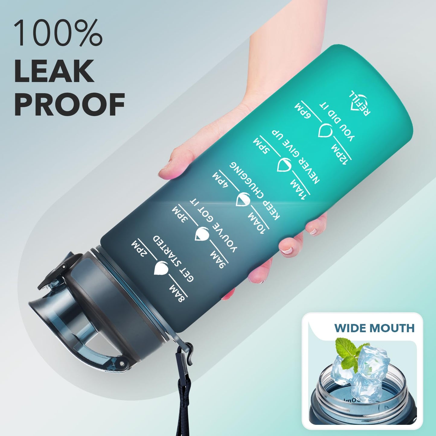 Enerbone 24 oz Water Bottle, Leakproof BPA & Toxic Free, Motivational Water Bottle with Times to Drink and Straw, Fitness Sports Water Bottle with Strap for Office, Gym, Outdoor Sports