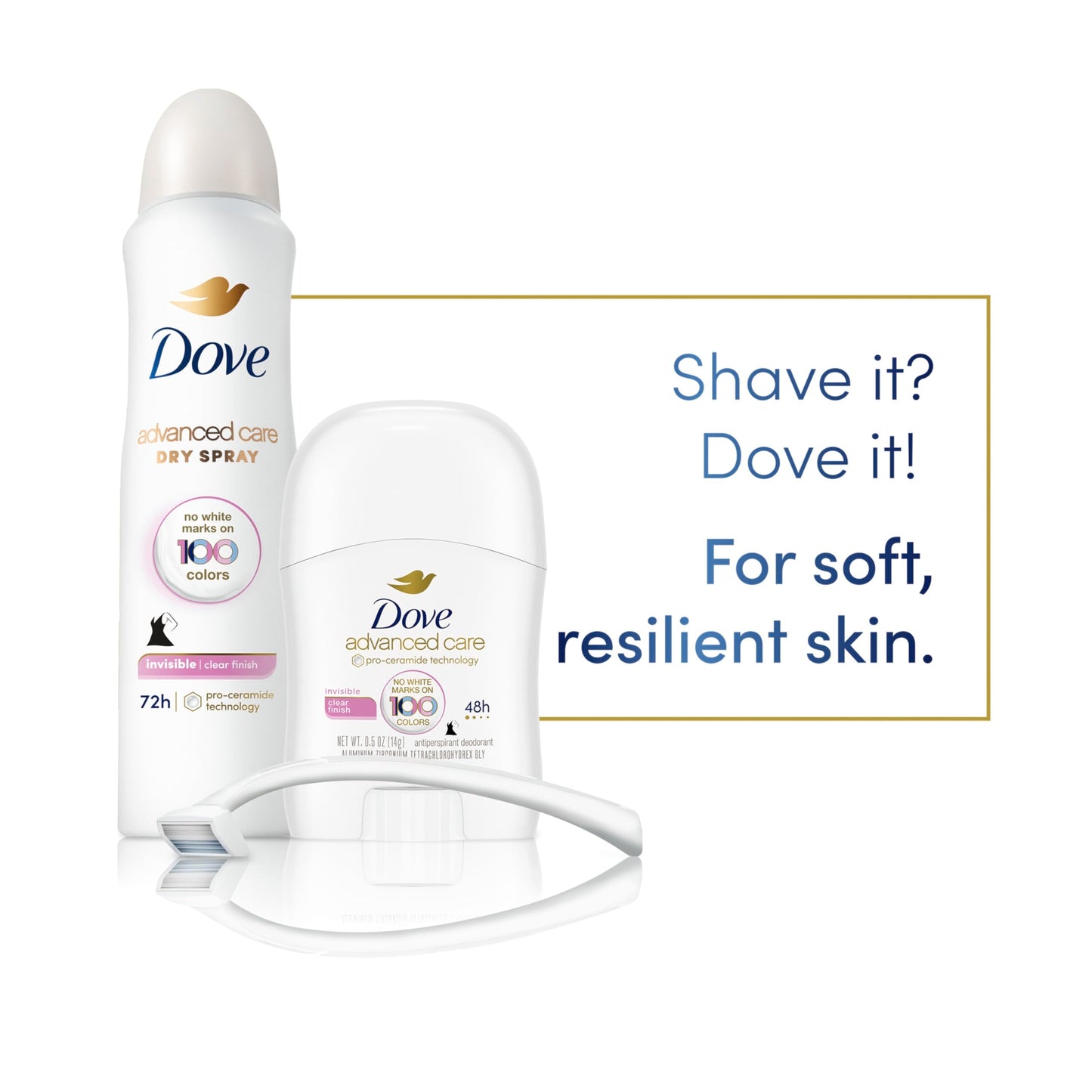 Dove Advanced Care Antiperspirant Deodorant Stick Clear Finish Pack of 36 doesn’t stain clothes 72-hour odor control and all-day sweat protection with Pro-Ceramide Technology 0.5 oz