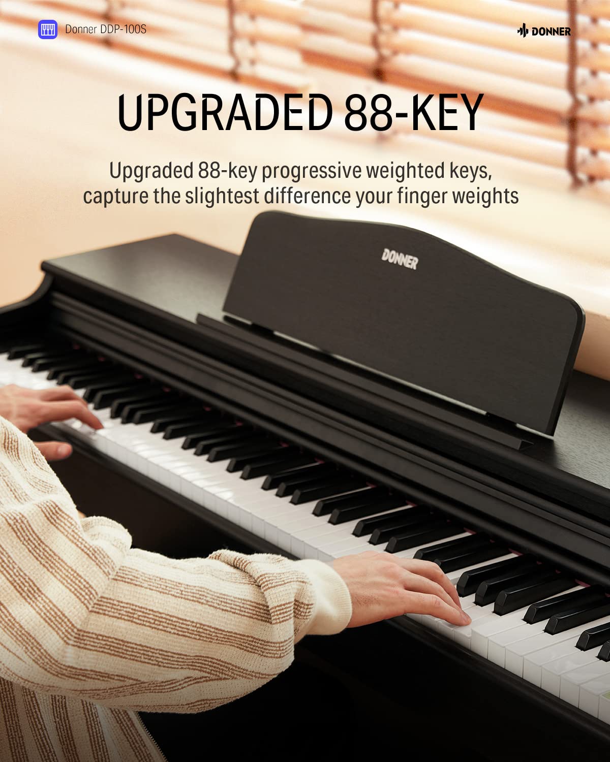 Donner DDP-100S Digital Piano 88 Key Weighted Graded Hammer-Action Piano Keyboard with MIDI In/Out, 200 Sounds & Rhythms, 100 Demo, Electric Piano with Bench for Beginner Professional