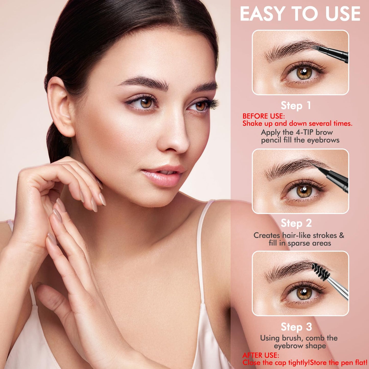 2-in-1 Waterproof Eyebrow Pencil with 4 Tip Microblading Brow Pen and Ultra-Precise Brow Pencil,with Dual-ended Eyebrow Brush -Medium Brown